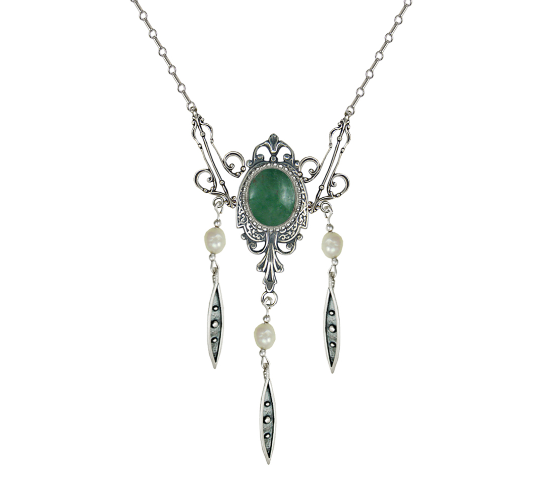 Sterling Silver Victorian Necklace With Jade